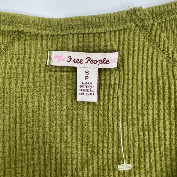 Free People Women's Santa Clara V-Neck Pullover Thermal Top Green Small NWT - Picture 5 of 6